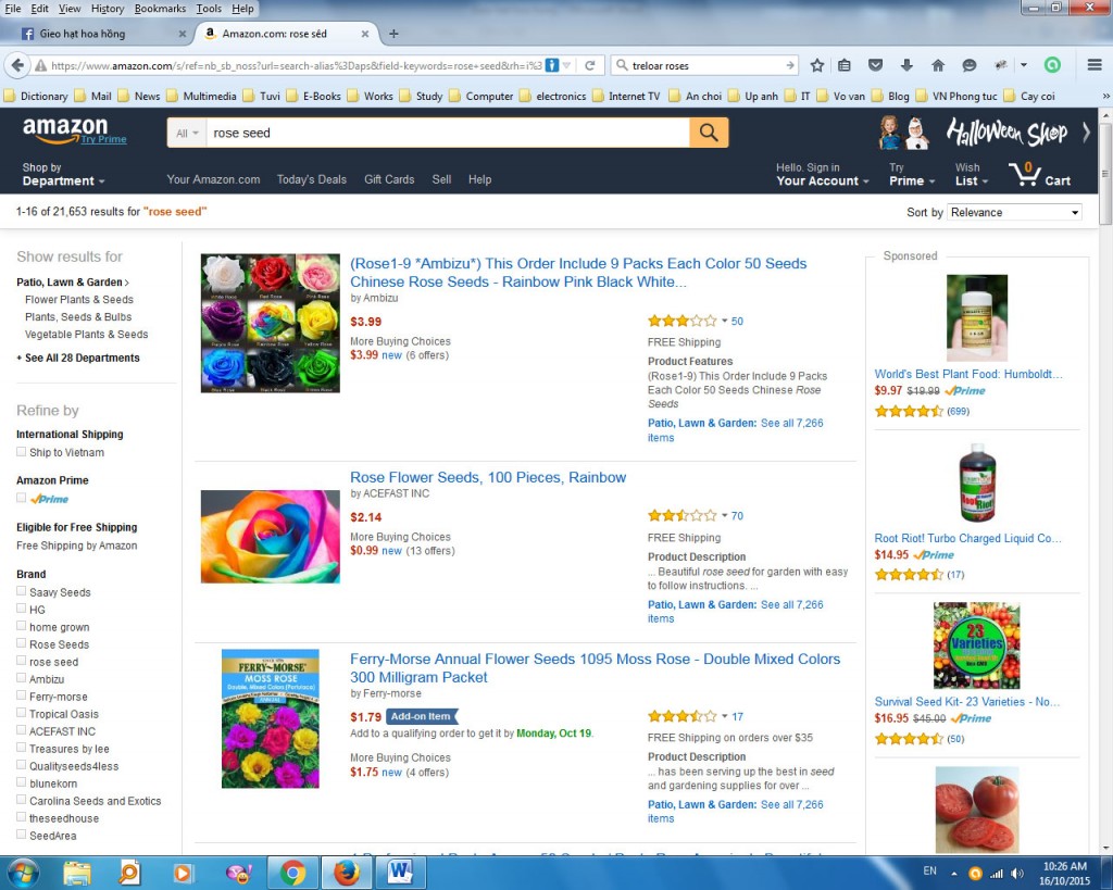 Hạt hoa hồng có bán trên các Web nước ngoài